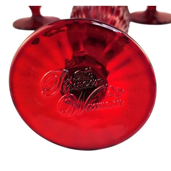 The Pioneer Woman Adeline Red Glass Champagne Flutes Set Of 2 Retro-Inspired Ele - Picture 11 of 14